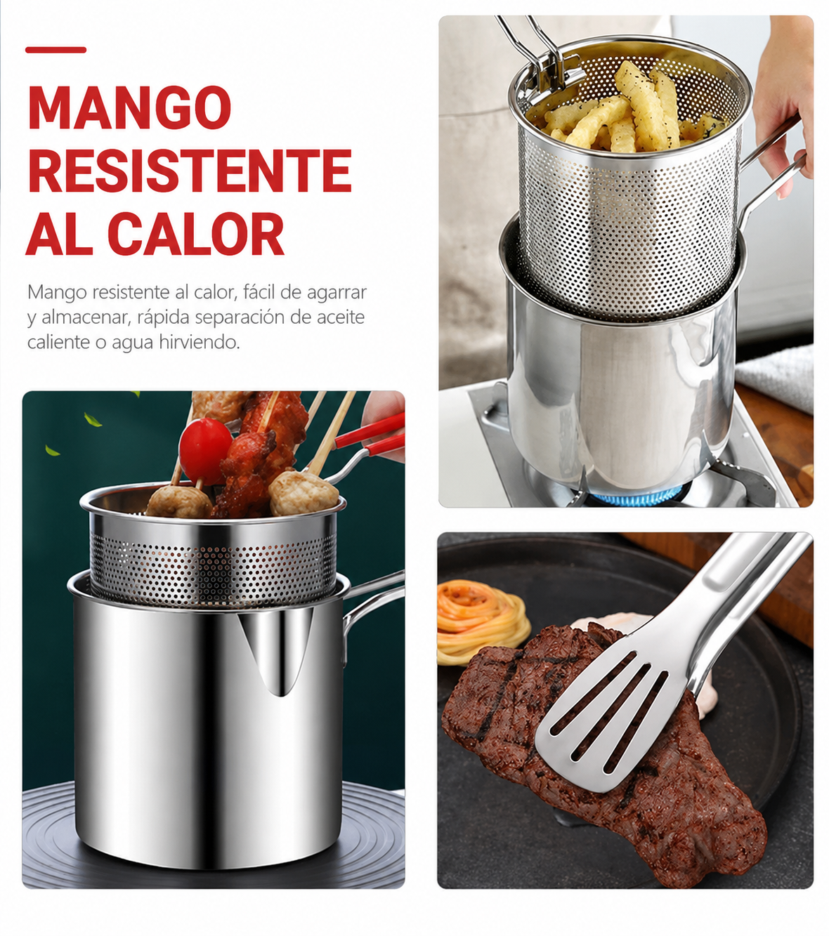 Freidora Multifuncional de Acero Inoxidable con Canasta y Tapa