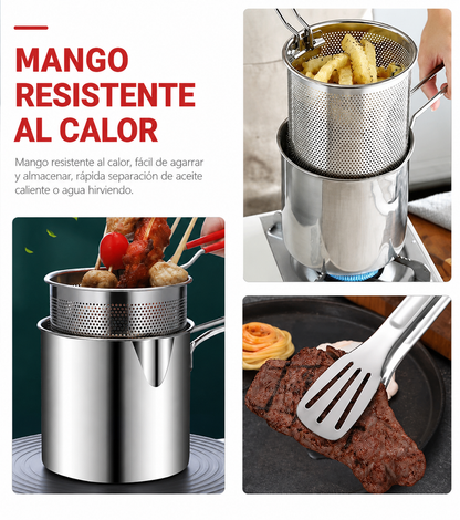 Freidora Multifuncional de Acero Inoxidable con Canasta y Tapa