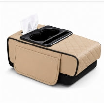 Organizador de Asiento para Auto con Portavasos y Pañuelos o Car Organizer 3 en 1 – Orden y Comodidad para tu Vehículo.