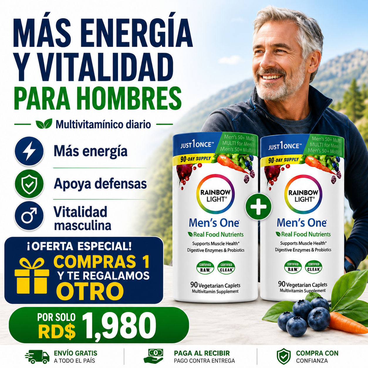 Rainbow Light Men's One+Nutrientes de alimentos reales