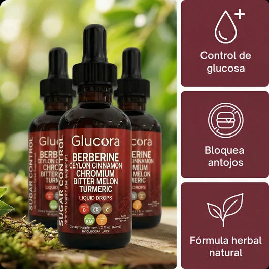 Glucora Berberine — Gotas de Apoyo Metabólico  Berberina + Canela de Ceilán + Cromo + Melón Amargo + Cúrcuma